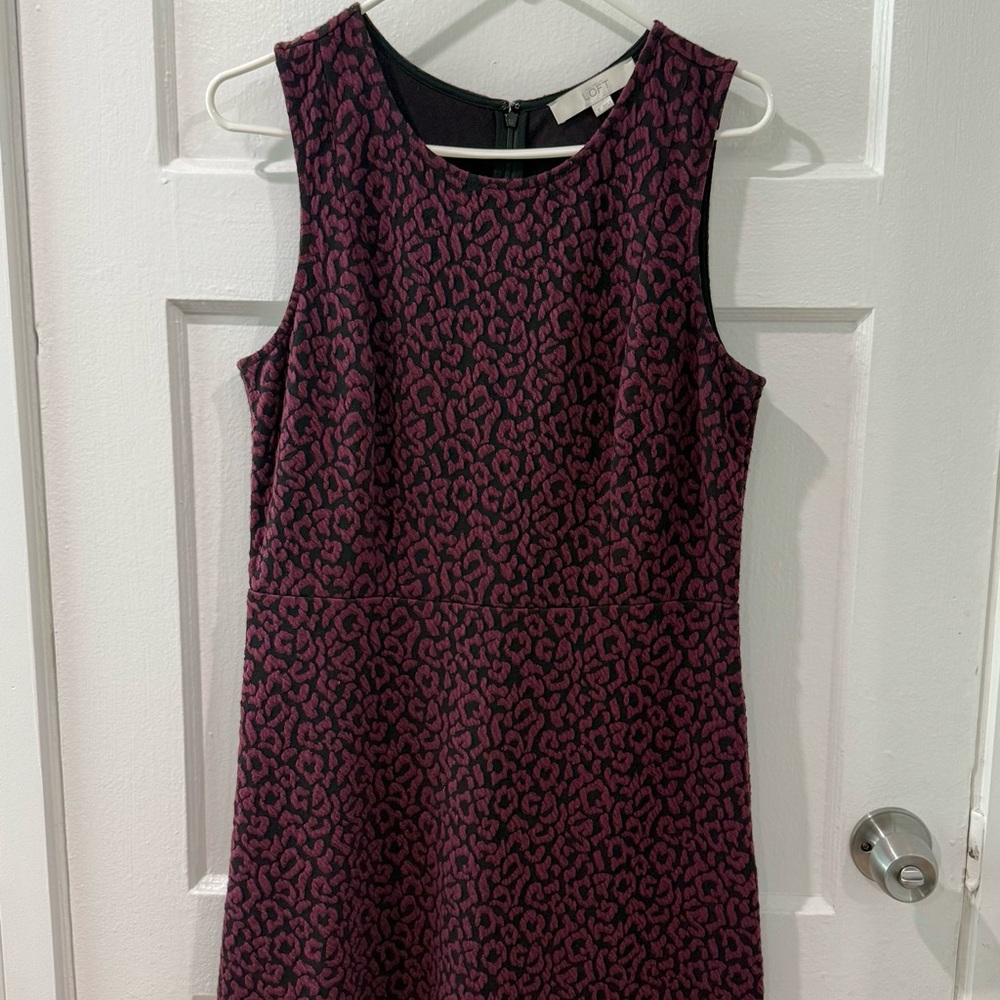 LOFT Purple and Black Patterned Mini Dress